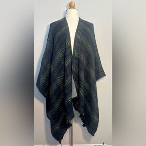 Modena One Size Plaid Open Shawl Poncho Multicolor Reversible